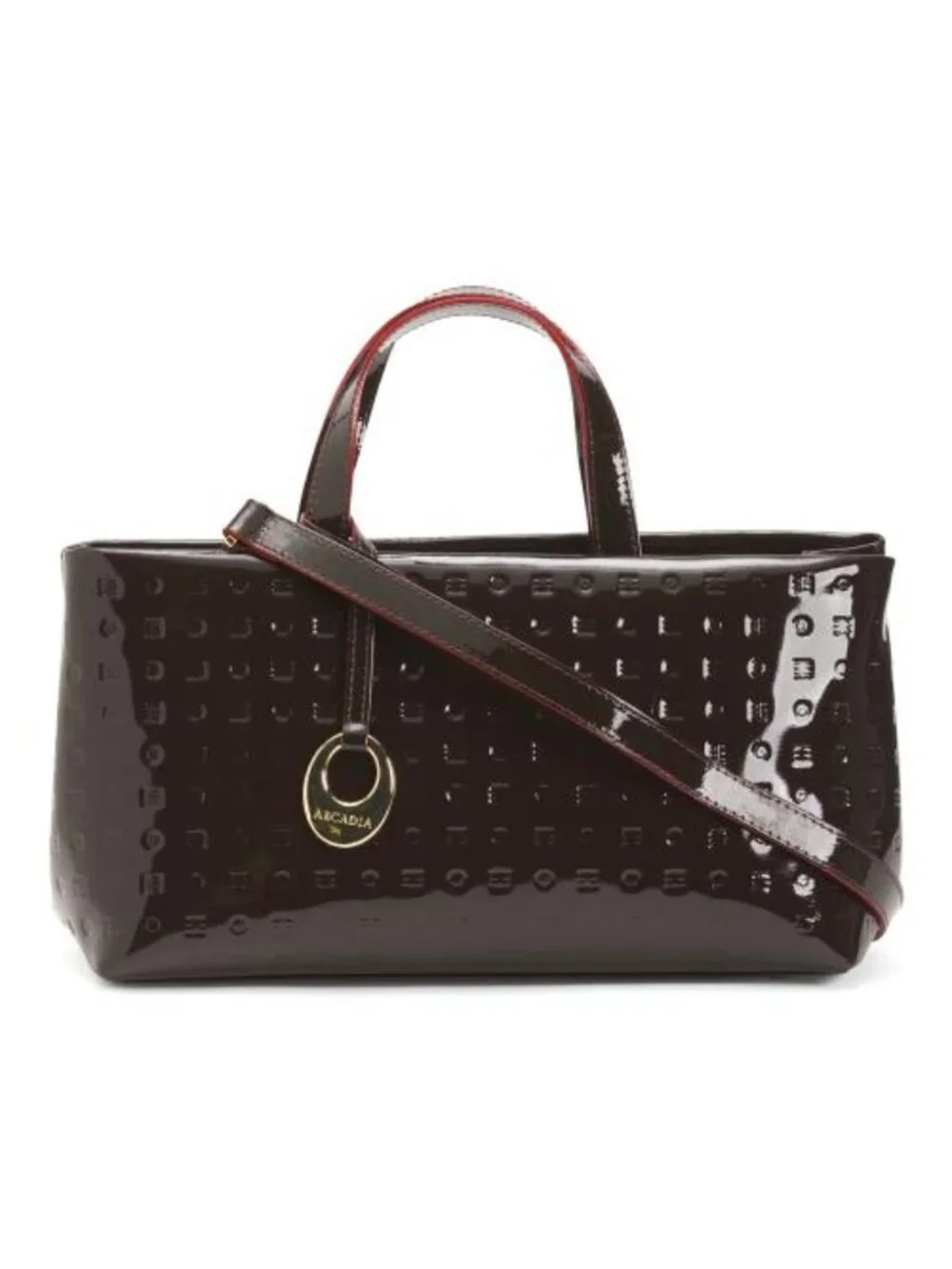 ARCADIA Made In Italy Patent Leather East West Zip Top Satchel
